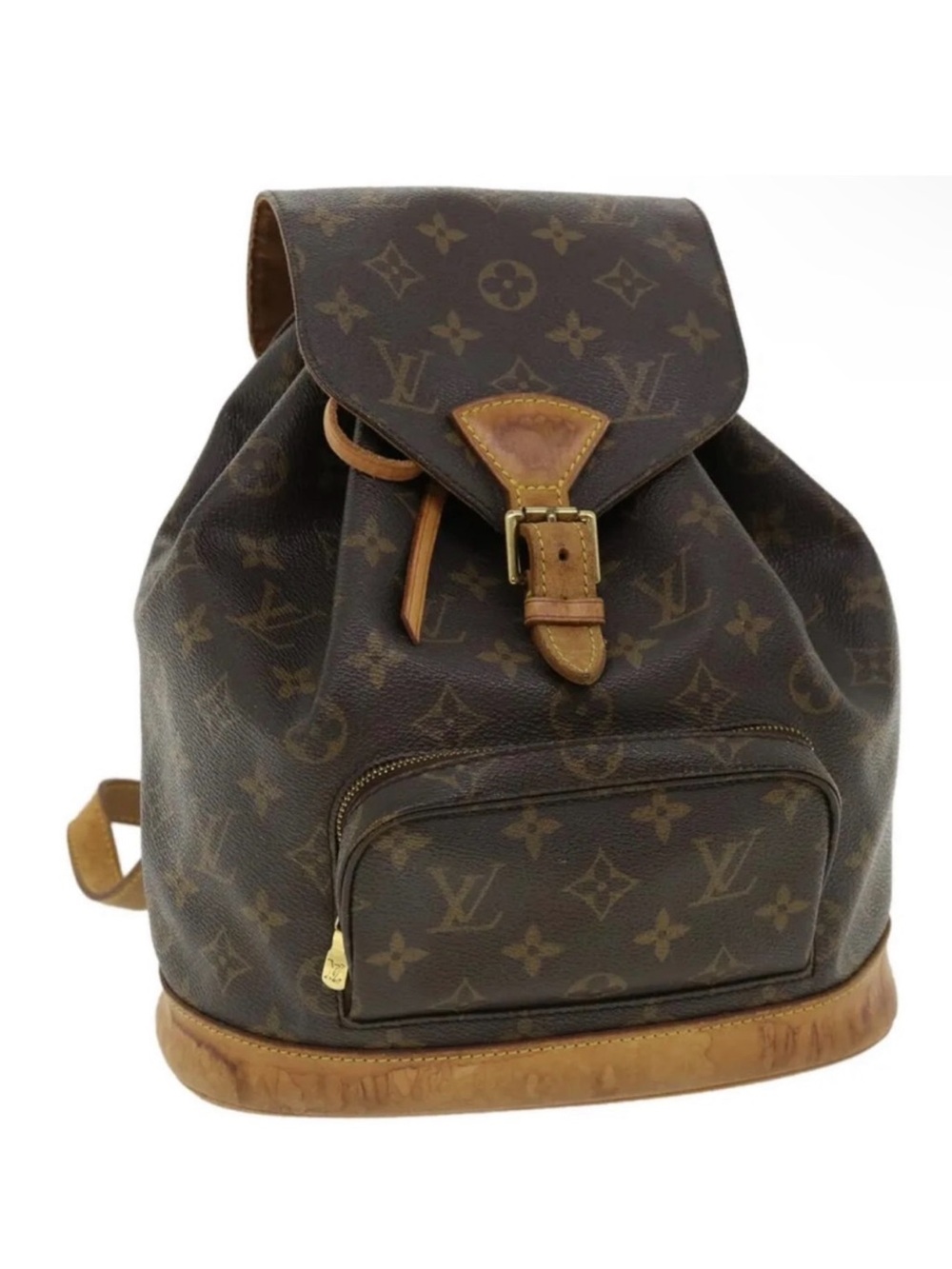 Louis Vuitton Brown Monogram Canvas Backpack with Tan Leather Trim